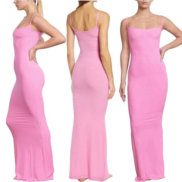 SKIMS Soft Lounge Ribbed Slip Dress Maxi Bubblegum Pink Valentine’s Day Edition - Picture 1 of 8